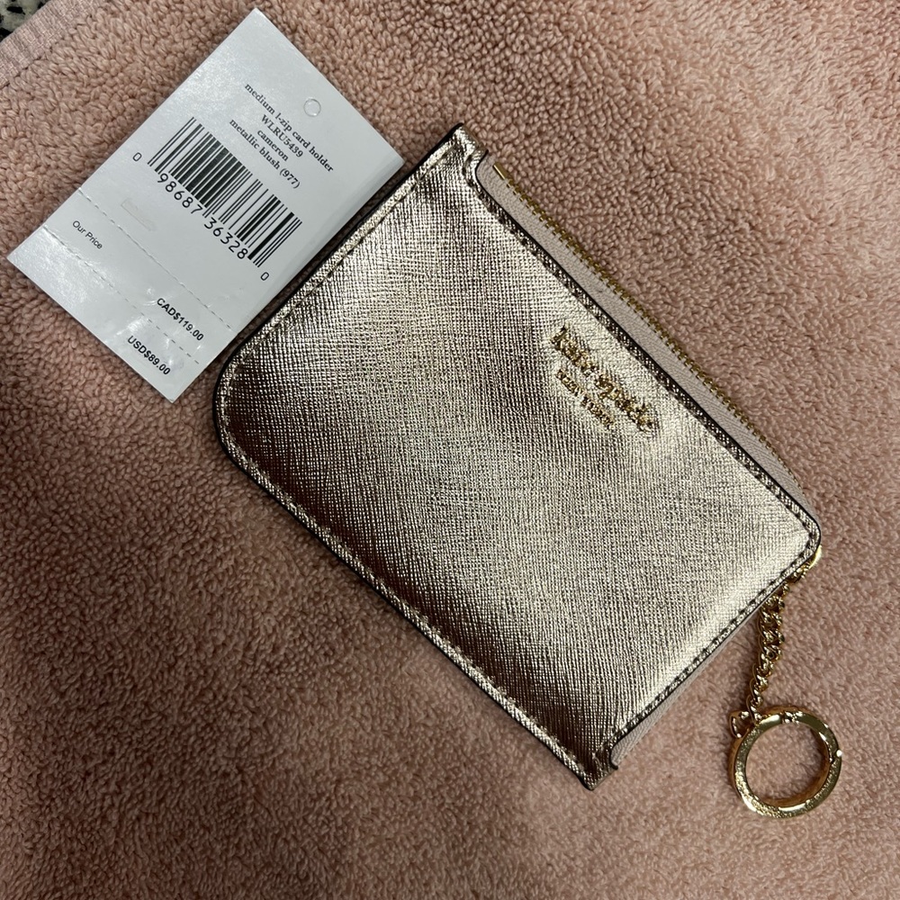 NWT Kate Spade Card Holder (rose gold with gold hardware) For Sale!!